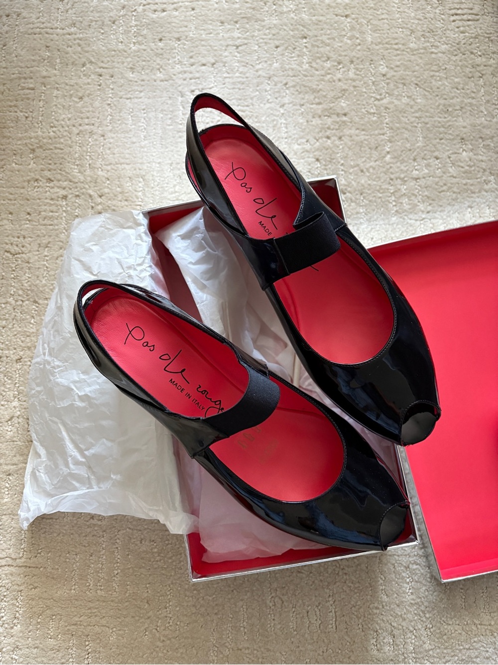 Pas de Rouge Santina Black Patent Wedge Sandal